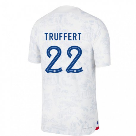Kandiny Homme Maillot France Adrien Truffert #22 Blanc Bleu Tenues Extérieur 22-24 T-shirt