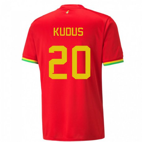 Kandiny Homme Maillot Ghana Mohammed Kudus #20 Rouge Tenues Extérieur 22-24 T-shirt