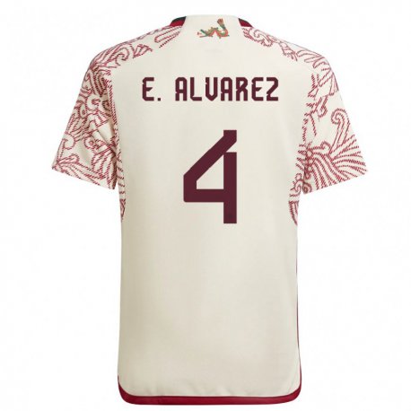 Kandiny Homme Maillot Mexique Edson Alvarez #4 Merveille Blanc Rouge Tenues Extérieur 22-24 T-shirt