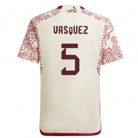 Kandiny Homme Maillot Mexique Johan Vasquez #5 Merveille Blanc Rouge Tenues Extérieur 22-24 T-shirt