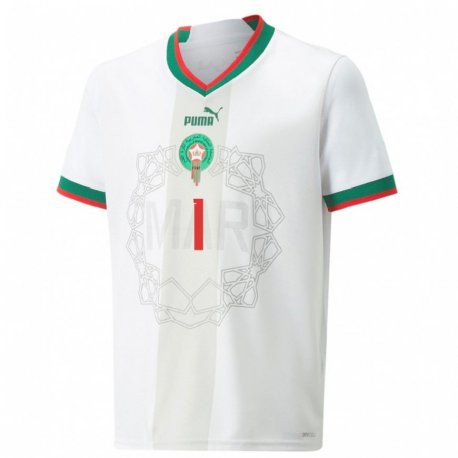 Kandiny Homme Maillot Maroc Yassine Bounnou #1 Blanc Tenues Extérieur 22-24 T-shirt