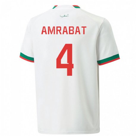 Kandiny Homme Maillot Maroc Soufiane Amrabat #4 Blanc Tenues Extérieur 22-24 T-shirt