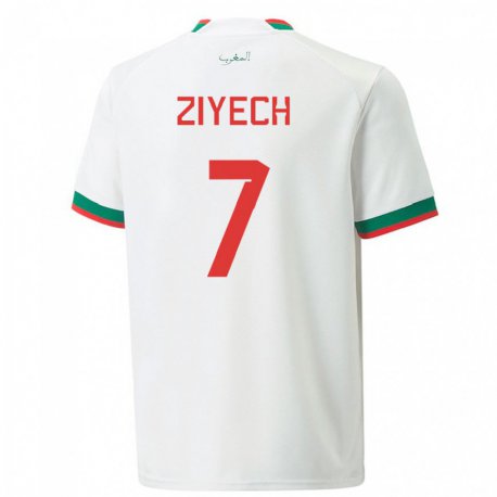 Kandiny Homme Maillot Maroc Hakim Ziyech #7 Blanc Tenues Extérieur 22-24 T-shirt