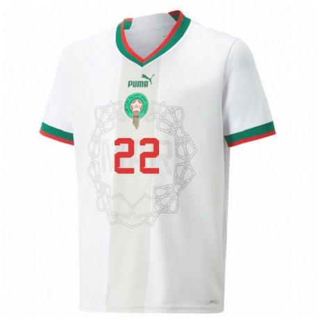 Kandiny Homme Maillot Maroc Ahmed Reda Tagnaouti #22 Blanc Tenues Extérieur 22-24 T-shirt