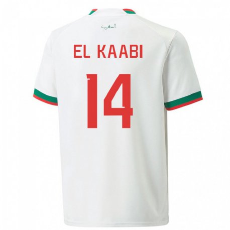 Kandiny Homme Maillot Maroc Ayoub El Kaabi #14 Blanc Tenues Extérieur 22-24 T-shirt