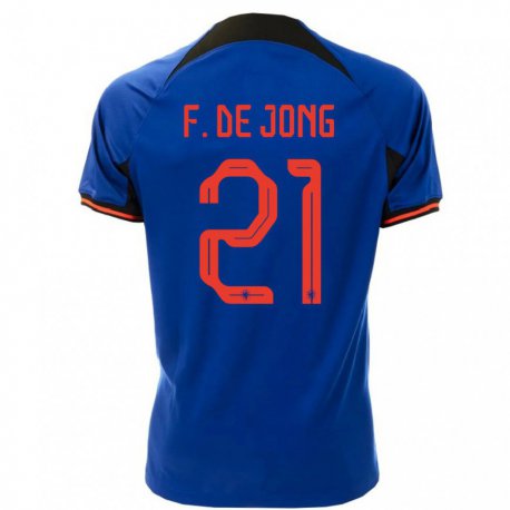 Kandiny Homme Maillot Pays-bas Frenkie De Jong #21 Bleu Royal Tenues Extérieur 22-24 T-shirt