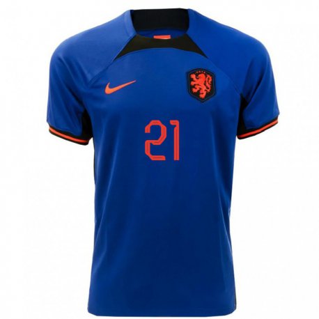 Kandiny Homme Maillot Pays-bas Frenkie De Jong #21 Bleu Royal Tenues Extérieur 22-24 T-shirt