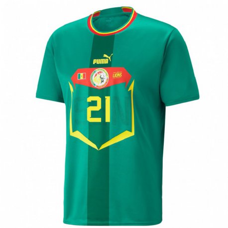 Kandiny Homme Maillot Sénégal Iliman Ndiaye #21 Verte Tenues Extérieur 22-24 T-shirt