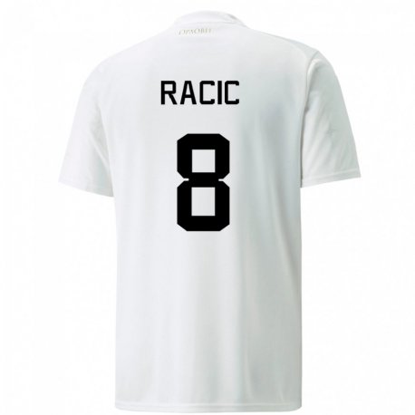 Kandiny Homme Maillot Serbie Uros Racic #8 Blanc Tenues Extérieur 22-24 T-shirt