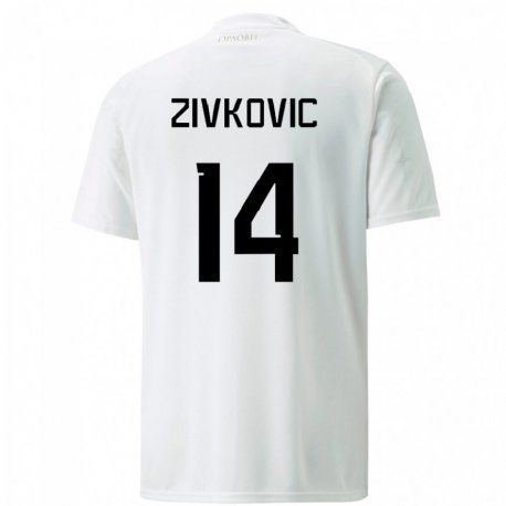 Kandiny Homme Maillot Serbie Andrija Zivkovic #14 Blanc Tenues Extérieur 22-24 T-shirt