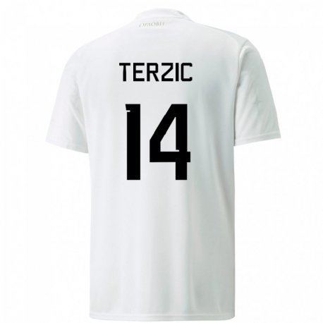 Kandiny Homme Maillot Serbie Aleksa Terzic #14 Blanc Tenues Extérieur 22-24 T-shirt