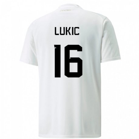 Kandiny Homme Maillot Serbie Sasa Lukic #16 Blanc Tenues Extérieur 22-24 T-shirt