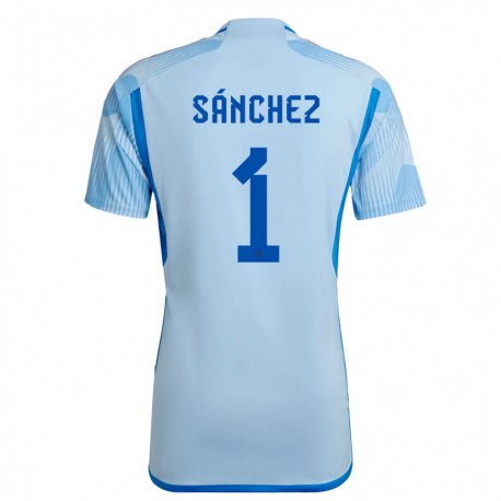 Kandiny Homme Maillot Espagne Robert Sanchez #1 Bleu Ciel Tenues Extérieur 22-24 T-shirt