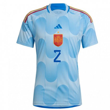 Kandiny Homme Maillot Espagne Cesar Azpilicueta #2 Bleu Ciel Tenues Extérieur 22-24 T-shirt