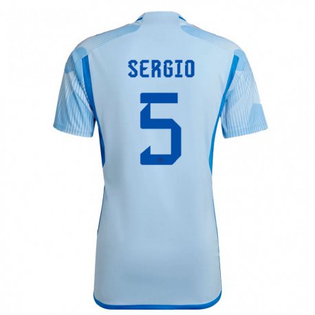 Kandiny Homme Maillot Espagne Sergio Busquets #5 Bleu Ciel Tenues Extérieur 22-24 T-shirt