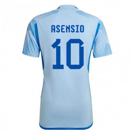 Kandiny Homme Maillot Espagne Marco Asensio #10 Bleu Ciel Tenues Extérieur 22-24 T-shirt