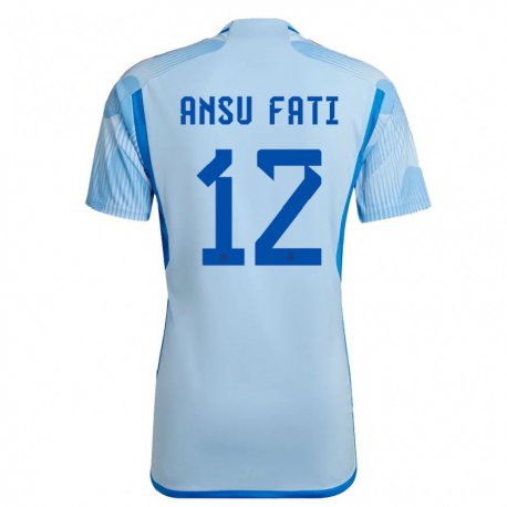 Kandiny Homme Maillot Espagne Ansu Fati #12 Bleu Ciel Tenues Extérieur 22-24 T-shirt