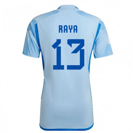 Kandiny Homme Maillot Espagne David Raya #13 Bleu Ciel Tenues Extérieur 22-24 T-shirt