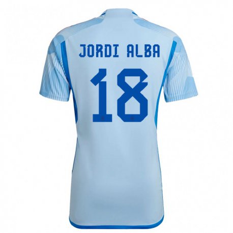 Kandiny Homme Maillot Espagne Jordi Alba #18 Bleu Ciel Tenues Extérieur 22-24 T-shirt