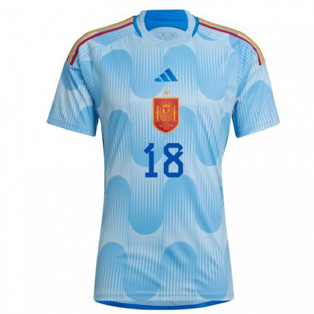 Kandiny Homme Maillot Espagne Jordi Alba #18 Bleu Ciel Tenues Extérieur 22-24 T-shirt