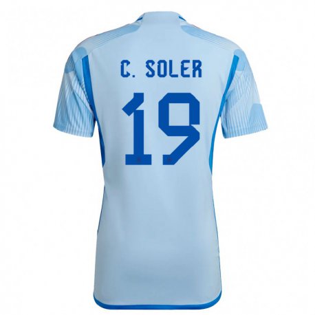 Kandiny Homme Maillot Espagne Carlos Soler #19 Bleu Ciel Tenues Extérieur 22-24 T-shirt