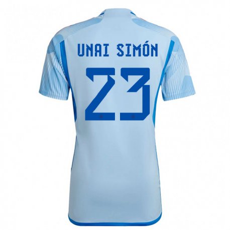 Kandiny Homme Maillot Espagne Unai Simon #23 Bleu Ciel Tenues Extérieur 22-24 T-shirt