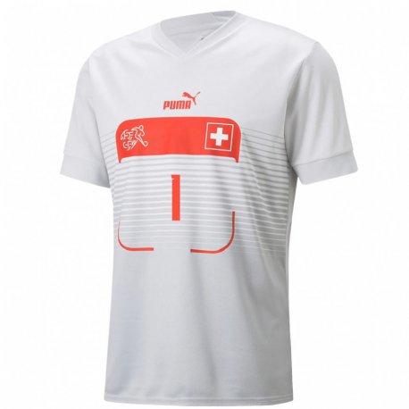 Kandiny Homme Maillot Suisse Yann Sommer #1 Blanc Tenues Extérieur 22-24 T-shirt