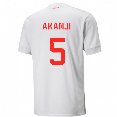 Kandiny Homme Maillot Suisse Manuel Akanji #5 Blanc Tenues Extérieur 22-24 T-shirt