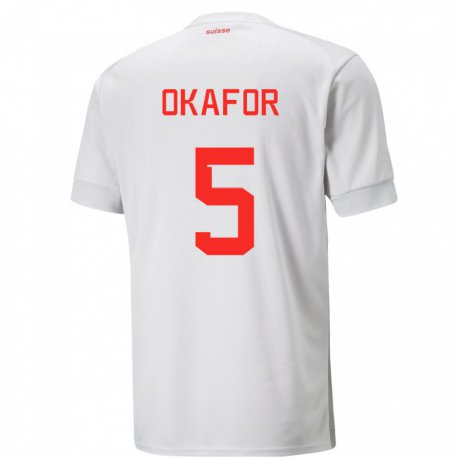 Kandiny Homme Maillot Suisse Noah Okafor #5 Blanc Tenues Extérieur 22-24 T-shirt