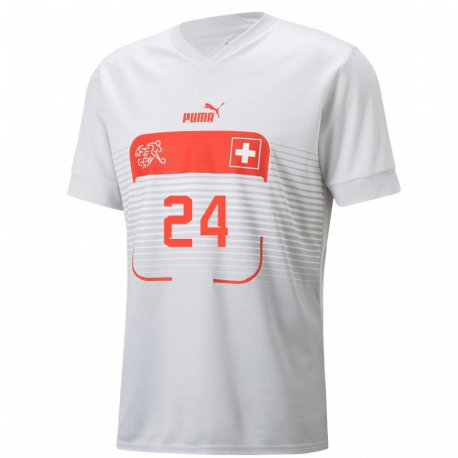 Kandiny Homme Maillot Suisse Becir Omeragic #24 Blanc Tenues Extérieur 22-24 T-shirt