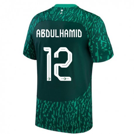 Kandiny Homme Maillot Arabie Saoudite Saud Abdulhamid #12 Vert Foncé Tenues Extérieur 22-24 T-shirt