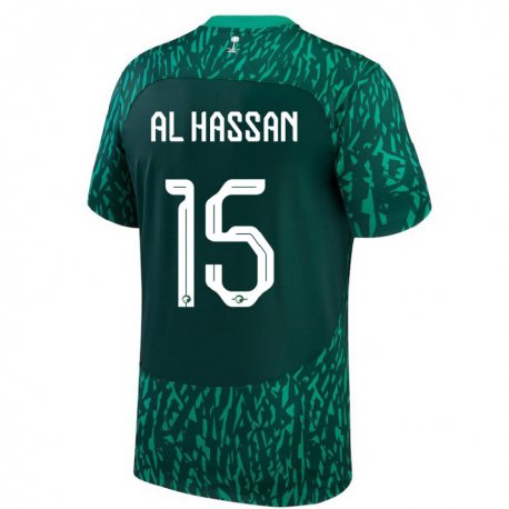 Kandiny Homme Maillot Arabie Saoudite Ali Al Hassan #15 Vert Foncé Tenues Extérieur 22-24 T-shirt