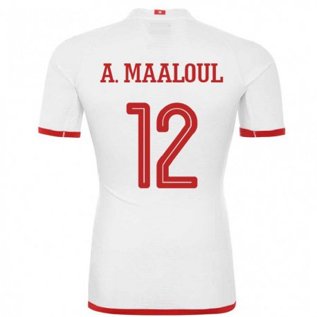 Kandiny Homme Maillot Tunisie Ali Maaloul #12 Blanc Tenues Extérieur 22-24 T-shirt