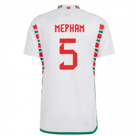 Kandiny Homme Maillot Pays De Galles Chris Mepham #5 Blanc Tenues Extérieur 22-24 T-shirt