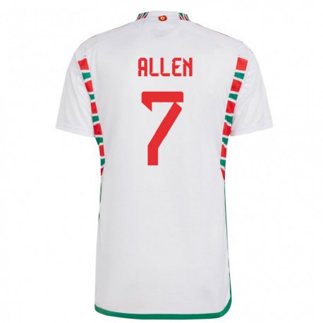 Kandiny Homme Maillot Pays De Galles Joe Allen #7 Blanc Tenues Extérieur 22-24 T-shirt