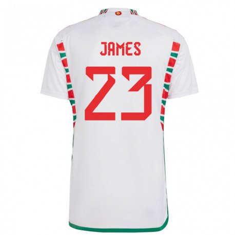 Kandiny Homme Maillot Pays De Galles Jordan James #23 Blanc Tenues Extérieur 22-24 T-shirt