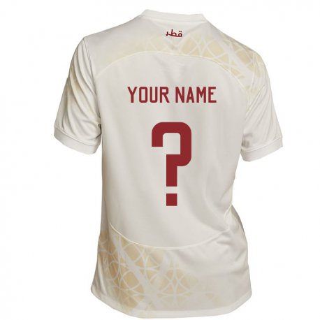 Kandiny Homme Maillot Qatar Votre Nom #0 Beige Doré Tenues Extérieur 22-24 T-shirt
