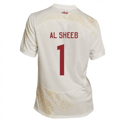 Kandiny Homme Maillot Qatar Saad Al Sheeb #1 Beige Doré Tenues Extérieur 22-24 T-shirt