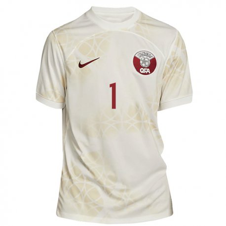Kandiny Homme Maillot Qatar Saad Al Sheeb #1 Beige Doré Tenues Extérieur 22-24 T-shirt