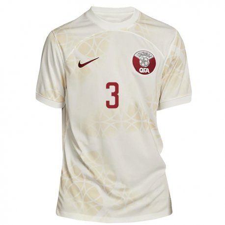 Kandiny Homme Maillot Qatar Abdelkarim Hassan #3 Beige Doré Tenues Extérieur 22-24 T-shirt