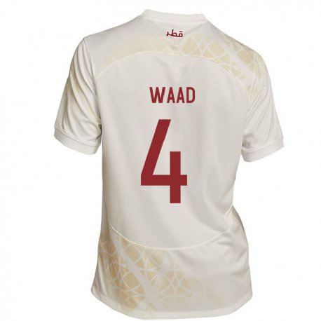 Kandiny Homme Maillot Qatar Mohammed Waad #4 Beige Doré Tenues Extérieur 22-24 T-shirt