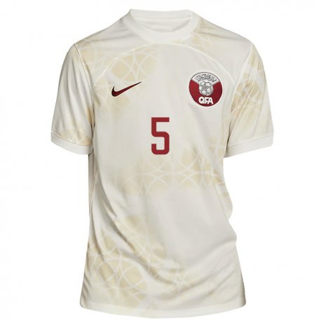 Kandiny Homme Maillot Qatar Tarek Salman #5 Beige Doré Tenues Extérieur 22-24 T-shirt