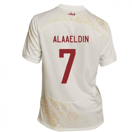 Kandiny Homme Maillot Qatar Ahmed Alaaeldin #7 Beige Doré Tenues Extérieur 22-24 T-shirt