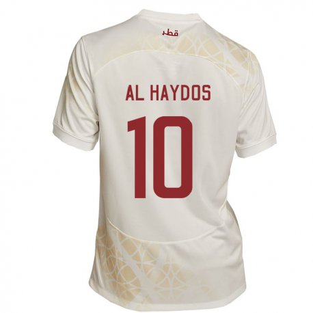 Kandiny Homme Maillot Qatar Hasan Al Haydos #10 Beige Doré Tenues Extérieur 22-24 T-shirt