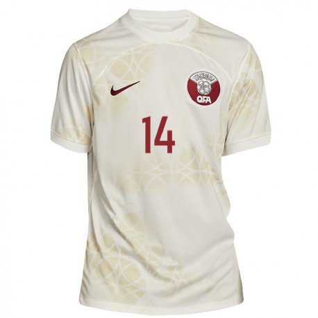 Kandiny Homme Maillot Qatar Homam Ahmed #14 Beige Doré Tenues Extérieur 22-24 T-shirt