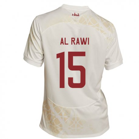 Kandiny Homme Maillot Qatar Bassam Al Rawi #15 Beige Doré Tenues Extérieur 22-24 T-shirt