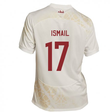 Kandiny Homme Maillot Qatar Ismail Mohamad #17 Beige Doré Tenues Extérieur 22-24 T-shirt