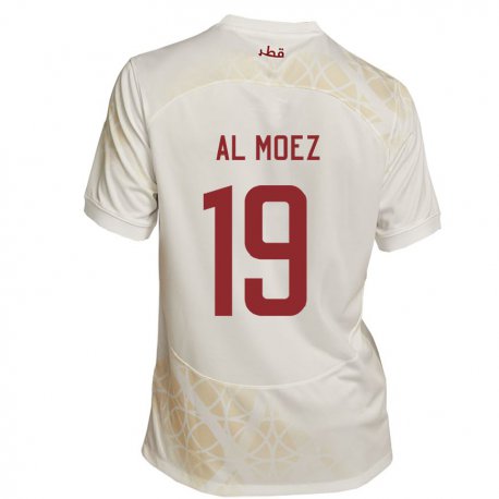 Kandiny Homme Maillot Qatar Almoez Ali #19 Beige Doré Tenues Extérieur 22-24 T-shirt