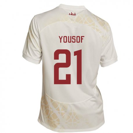 Kandiny Homme Maillot Qatar Yousof Hassan #21 Beige Doré Tenues Extérieur 22-24 T-shirt