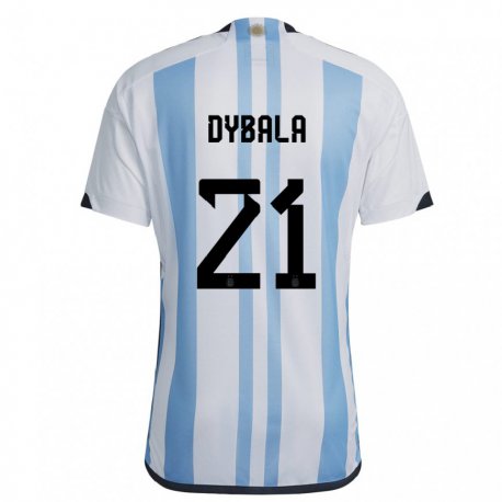 Kandiny Femme Maillot Argentine Paulo Dybala #21 Blanc Bleu Ciel Tenues Domicile 22-24 T-shirt